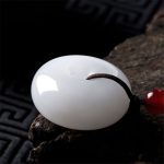 Buddha Stones Round Hetian White Jade Peace Buckle Blessing Necklace Pendant Necklaces & Pendants BS 7