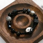 Buddha Stones Black Onyx Picasso Jasper Bead Yin Yang Fortune Protection Bracelet Bracelet BS 13