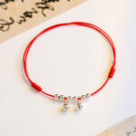 Buddhastoneshop 925 Sterling Silver Red String Braid Bell Charm Anklet