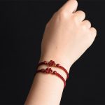 Buddha Stones Four Leaf Clover Five-petal Flower Cinnabar Blessing Red String Bracelet Bracelet BS 2