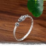 Buddha Stones 999 Sterling Silver Year of the Dragon Luck Strength Metal Cuff Bracelet Bangle Bracelet Bangle BS 5