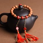 Buddha Stones Tibetan Natural Peach Wood Cinnabar PiXiu Wealth Tassels Bracelet Bracelet BS 3