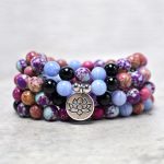 Buddha Stones Natural Purple Miano Real Stone Lotus Mala Mala Bracelet BS 5