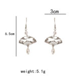 Buddha Stones Copper Fan Auspicious Clouds Pearl Healing Drop Earrings 13