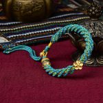 Buddha Stones Tibet Handmade Five God Of Wealth Luck Thangka Amulet Prayer Wheel Flower Charm Weave String Bracelet Bracelet BS 4