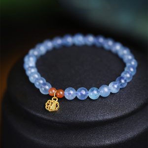 Buddha Stones Natural Aquamarine Red Agate Healing Charm Bracelet Bracelet BS Aquamarine