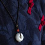 Buddha Stones Natural Round Jade Gray Jade Peace Buckle Luck Necklace Pendant Necklaces & Pendants BS 17