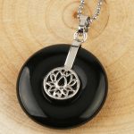 Buddha Stones Various Crystal Amethyst Pink Crystal Lotus Healing Necklace Pendant Necklaces & Pendants BS Black Onyx