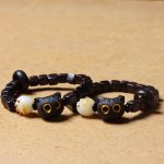 Buddha Stones Ebony Wood Cute Cat Bodhi Seed Paw Claw Square Beads Calm Bracelet Bracelet BS 3