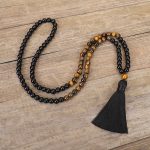 Buddha Stones Tibetan Black Onyx Tiger Eye Protection Necklace Mala Set Mala Bracelet BS 3