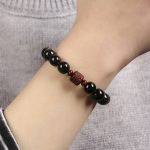 Buddha Stones Natural Gold Sheen Obsidian Rainbow Obsidian Om Mani Padme Hum Fu Character Healing Bracelet Bracelet BS 9