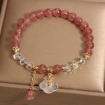 Buddha Stones Natural Strawberry Quartz Crystal White Agate Auspicious Cloud Healing Bracelet Bracelet BS 1