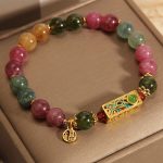 Buddha Stones Colorful Tourmaline Positive Fu Character Charm Bracelet Bracelet BS 1