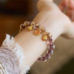 Buddha Stones Gold Swallowing Beast Copper Coin Good Luck Charm Liuli Glass Bead Fortune Bracelet Bracelet BS Purple Liuli Glass Bead(Wrist Circumference 14-16cm)