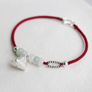Buddha Stones 925 Sterling Silver Jade Red String Zongzi Charm Abundance Bracelet 1