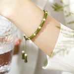 Buddha Stones Natural Peridot Bamboo Pattern Love Peace Bracelet Bracelet BS 3