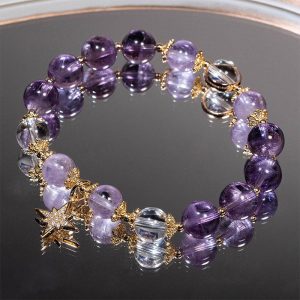 Buddha Stones Natural Amethyst Inner Peace Healing Star Charm Bracelet Bracelet BS Amethyst(Inner Peace♥Healing)(Wrist Circumference 14-15cm)