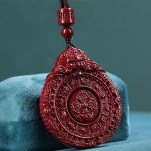 Buddha Stones Chinese Zodiac Natural Cinnabar Bagua Amulet Keep Away Evil Spirits Necklace Pendant Necklaces & Pendants BS Cinnabar(Calm♥Concentration)