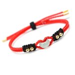 Buddha Stones Round Peace Buckle Jade Abundance Wealth String Bracelet Bracelet BS Red(Wrist Circumference 14-18cm)