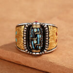 Buddha Stones Tibetan Nine-Eye Dzi Bead Wealth Blessings Rotatable Ring Ring BS 1