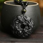 Buddha Stones Natural Black Obsidian Peace Buckle Pixiu Bead Rope Strength Necklace Pendant Necklaces & Pendants BS 5
