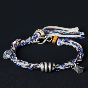 Buddha Stones 925 Sterling Silver Coins Scales Charm Handmade Blessing Bracelet Bracelet BS 19cm fit for Wrist Circumference 17cm