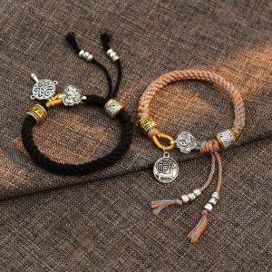Buddha Stones Handmade Tibetan Om Mani Padme Hum Fu Character Luck Fortune Braided Bracelet Bracelet BS main