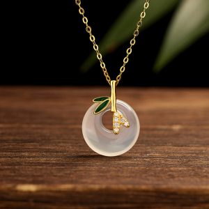 Buddha Stones 925 Sterling Silver Natural Chalcedony Bamboo Leaf Peace Buckle Positive Necklace Pendant (Extra 30% Off | USE CODE: FS30) Necklaces & Pendants BS main