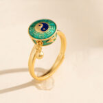 Buddha Stones Yin Yang Copper Luck Wealth Rotatable Ring Rings BS Green