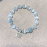 Buddha Stones Cat's Eye Crystal Peach Blossom Bell Fu Character Charm Support Bracelet 5