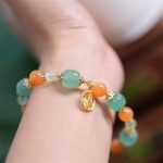 Buddha Stones Natural Golden Silk Jade Pumpkin Bead Fu Character Charm Wealth Bracelet Bracelet BS 4