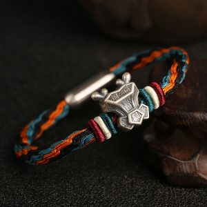 Buddha Stones Handmade 999 Sterling Silver Year of the Dragon Chinese Zodiac Protection Colorful Reincarnation Knot Rope Bracelet Bracelet BS Dragon 19cm