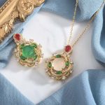 Buddha Stones Cyan Jade Red Crystal Luck Necklace Necklaces & Pendants BS 4