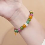 Buddha Stones Colorful Tourmaline Chalcedony Positive Fu Character Charm Bracelet Bracelet BS 1