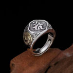 Buddha Stones 925 Sterling Silver Sanskrit Design Carved Protection Adjustable Ring Ring BS 1