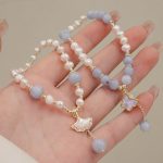 Buddha Stones Natural Aquamarine Pearl Healing Ginkgo Leaf Butterfly Charm Bracelet Bracelet BS 1