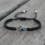 Buddha Stones Handmade Hamsa Symbol Protection Luck String Bracelet Bracelet BS Black(Bracelet Size 16-24cm)