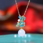 Buddha Stones White Jade 925 Sterling Silver Pearl Flower Blessing Necklace Pendant Ring Earrings Bracelet Necklaces & Pendants BS Gold Necklace(Necklace Length: 45cm)