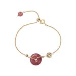 Buddha Stones Strawberry Quartz Peace Buckle Coin Love Bracelet Bracelet BS 5