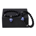 Buddha Stones 2Pcs Black Onyx Crystal Stone Love Heart Protection Support Couple Bracelet Bracelet BS 18