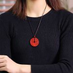 Buddha Stones Natural Cinnabar Mountain Ghosts Spend Money Bagua Design Blessing Necklace Pendant Necklaces & Pendants BS 4