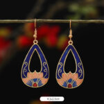 Buddha Stones Lotus Butterfly Flower Alloy Copper Enlightenment Drop Earrings Earrings BS Blue Lotus 4.1*2.5cm