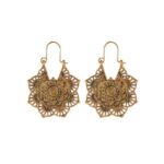 Buddha Stones Tibetan Lotus Engraving Copper Blessing Drop Earrings Earrings BS Gold