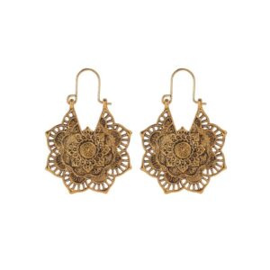 Buddha Stones Tibetan Lotus Engraving Copper Blessing Drop Earrings Earrings BS Gold