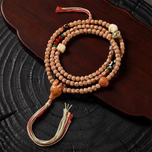 Buddha Stones 108 Beads Bodhi Seed Red Agate Deer Head Wisdom Mala Bracelet Mala Bracelet BS Bodhi Seed