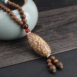 Buddha Stones Tibetan Wenge Wood Bodhi Seed Agate Balance Peace Necklace Pendant Necklaces & Pendants BS Wenge Wood&Thousand-Eyed Pattern Bodhi Seed Wooden Bead