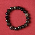 Buddha Stones Natural Gold Sheen Obsidian Rainbow Obsidian Om Mani Padme Hum Fu Character Healing Bracelet Bracelet BS 19