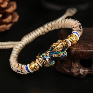 Buddha Stones Feng Shui PiXiu Color Change Copper Coin Beads Wealth String Bracelet Bracelet BS Beige Black PiXiu