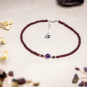 Buddhastoneshop Garnet Amethyst Purification Calm Anklet