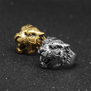 Buddha Stones Men's Animal Tiger Head Titanium Steel Balance Calm Punk Rock Biker Ring Ring BS main